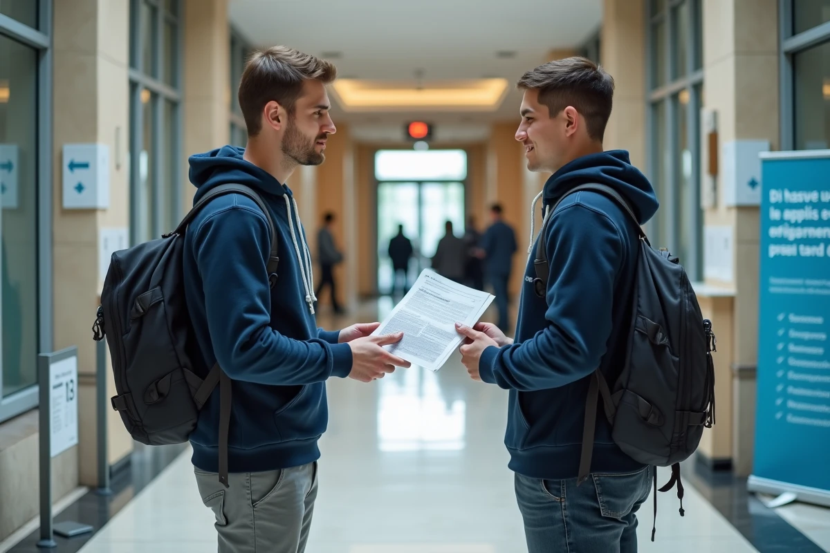 Jeune étudiant déposant son dossier d'inscription universitaire au guichet administratif de l'université du Mans dans le cadre de la procédure eCandidat