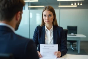 Femme en entretien avec un conseiller Pôle emploi pour discuter du refus de financement de formation professionnelle