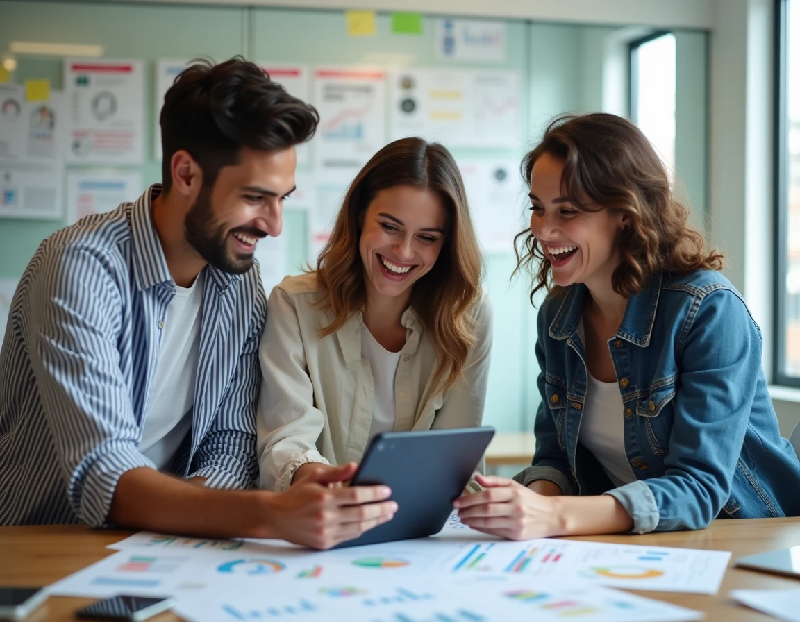 Équipe de professionnels discutant des dernières tendances et actualités du business en ligne dans un espace de coworking