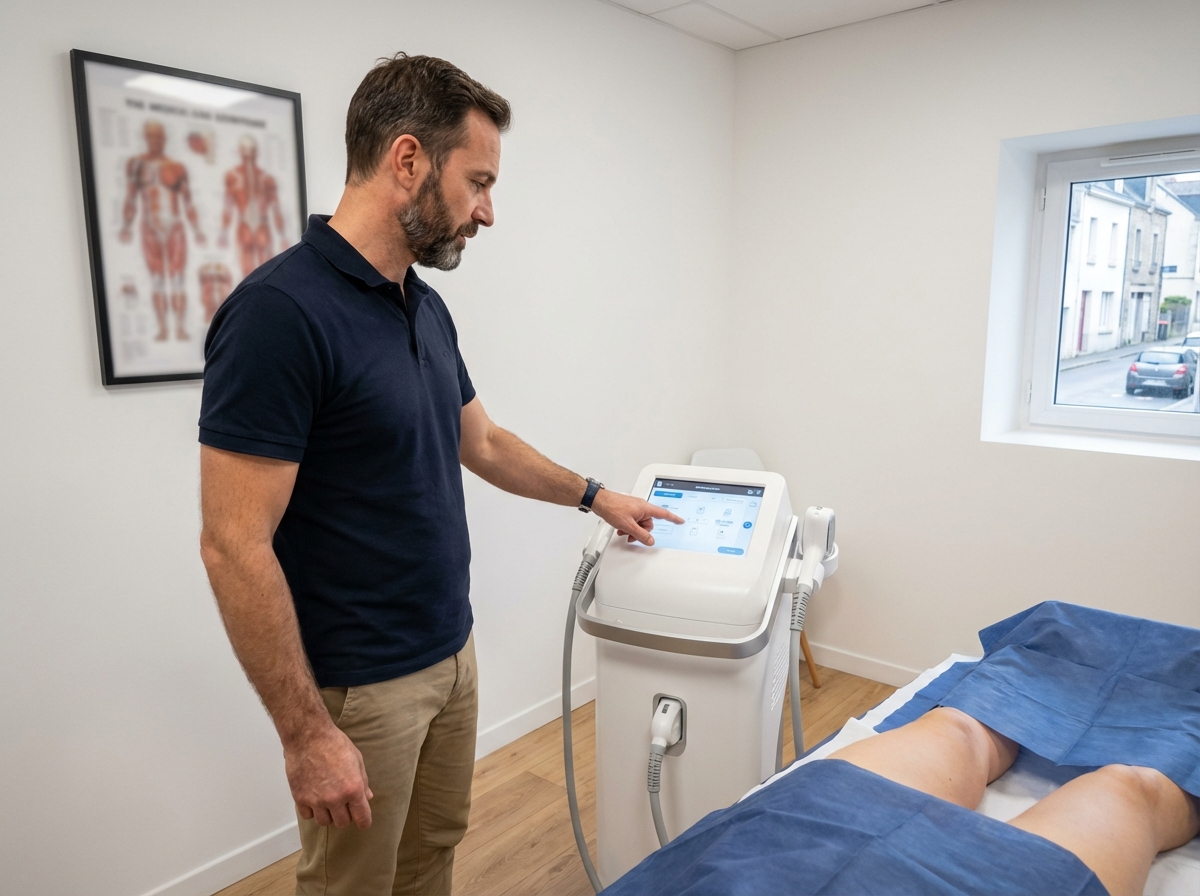 Technicien esthétique avec appareil de contouring